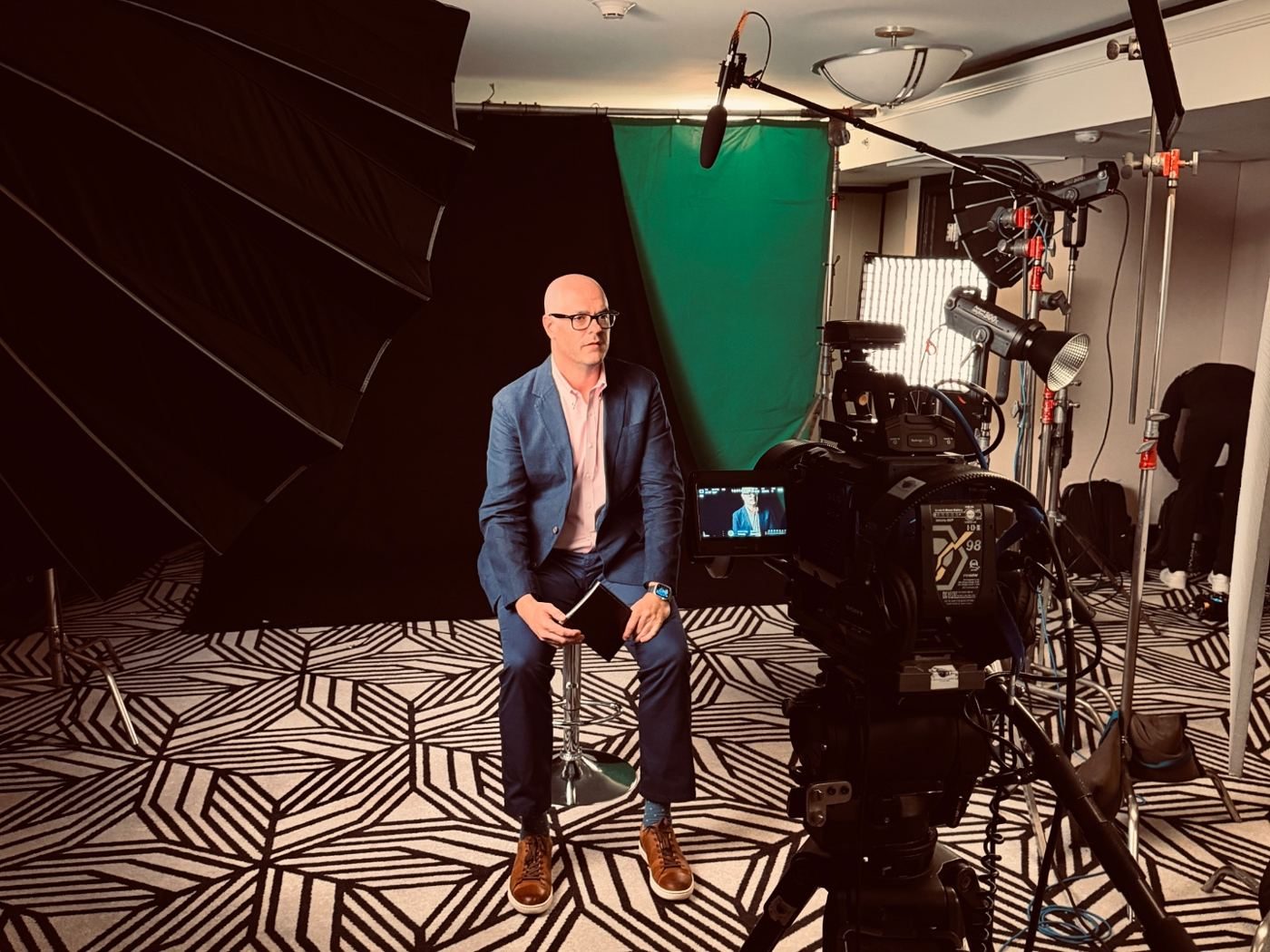 Earl Brown on set for an executive interview series